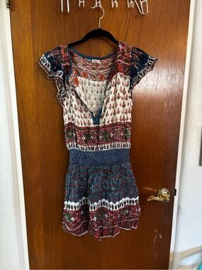 Faherty Multicolor Floral Boho Top in Orange, Green & Blue Trim